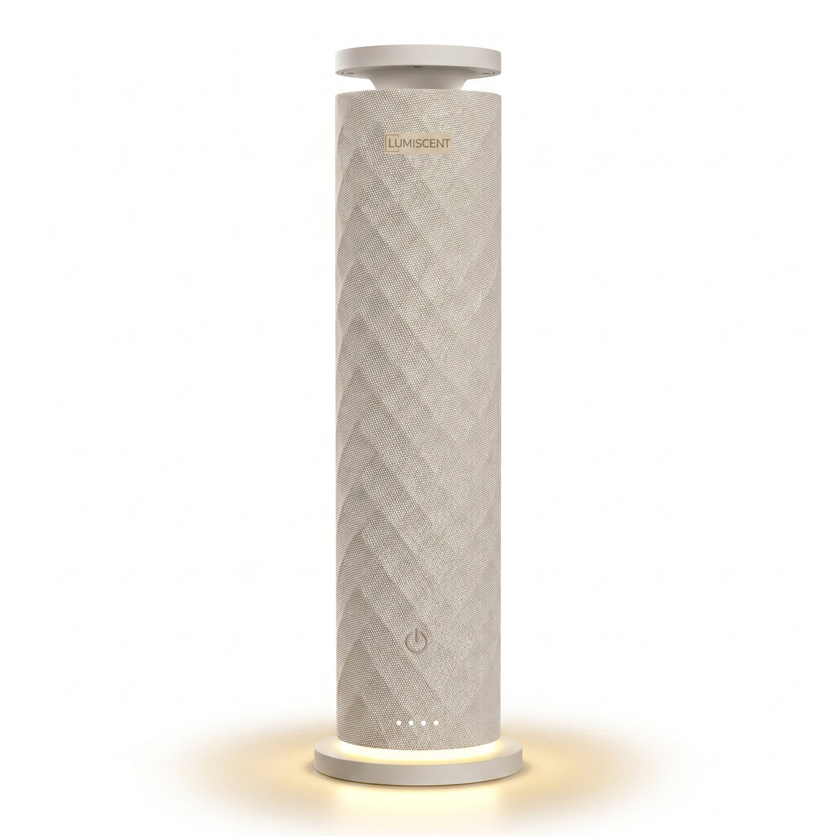 Lumiscent Halo Tower diffuser in sandstone fabric finish
