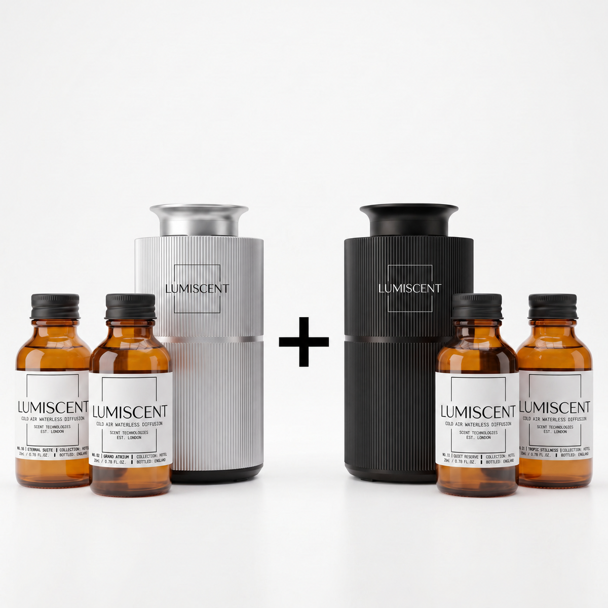 double halo lite hotel bundle with Eternal Suite, Grand Atrium, Quiet Reserve and Tropic Stillness, four 20ml oils