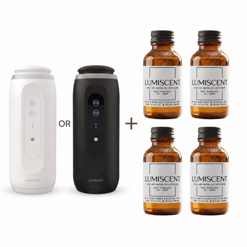 lumiscent halo glow hotel collection bundle with Eternal Suite, Grand Atrium, Quiet Reserve and Tropic Stillness, four 20ml oils