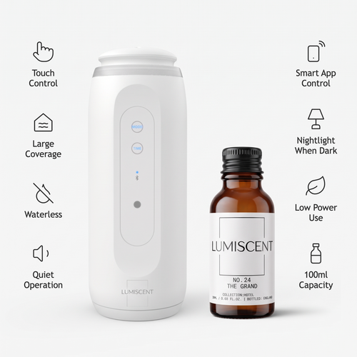 White Lumiscent Glow diffuser with fragrance oil and features