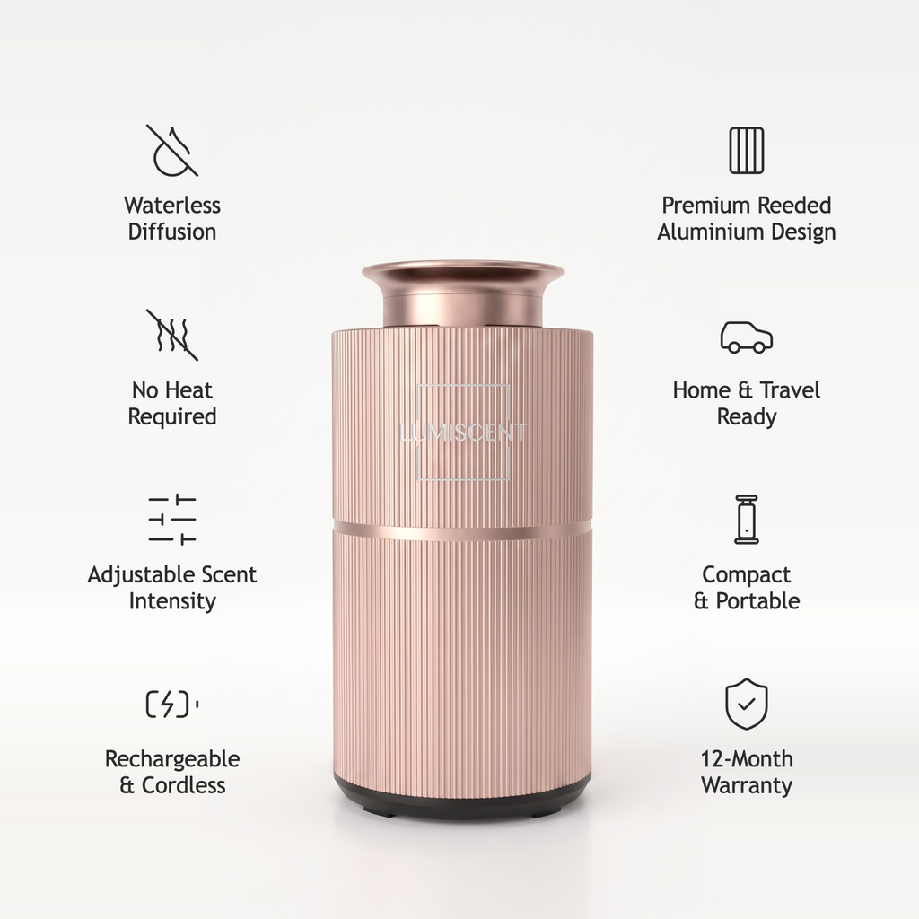 Lumiscent lite rose gold diffuser with feature icons
