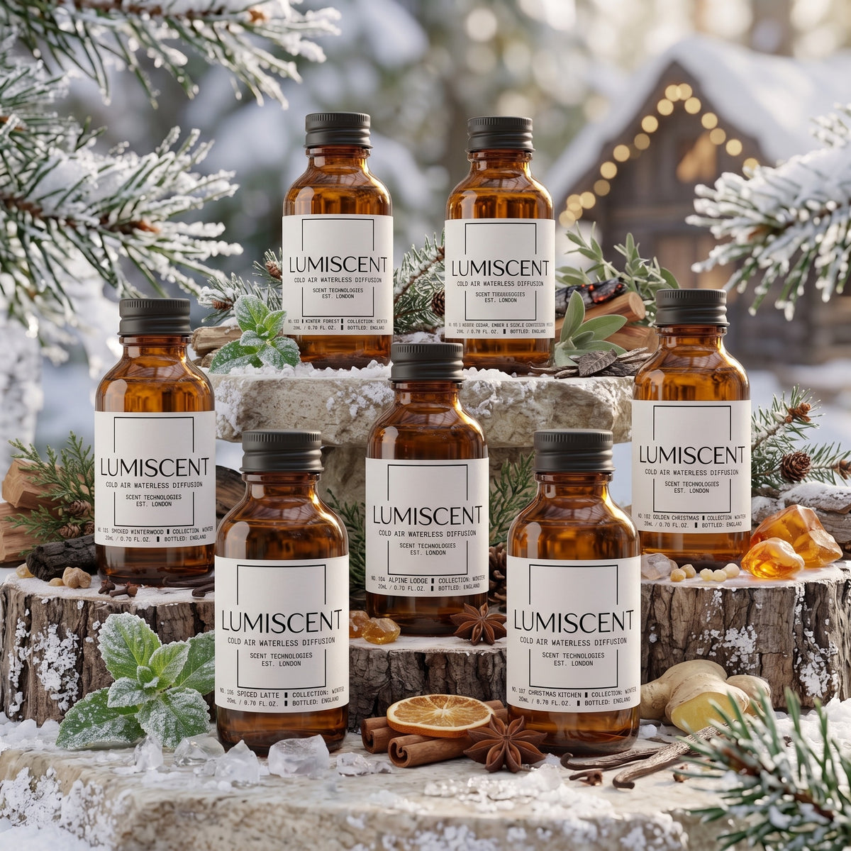Lumiscent Winter Wonderland bundle with all seven 20ml winter fragrance oils